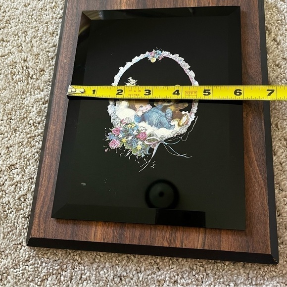 Retro Foil Art Etched Wall Art Print Baby Boy Teddy Bear Pink Blue Floral Wooden - Picture 11 of 13